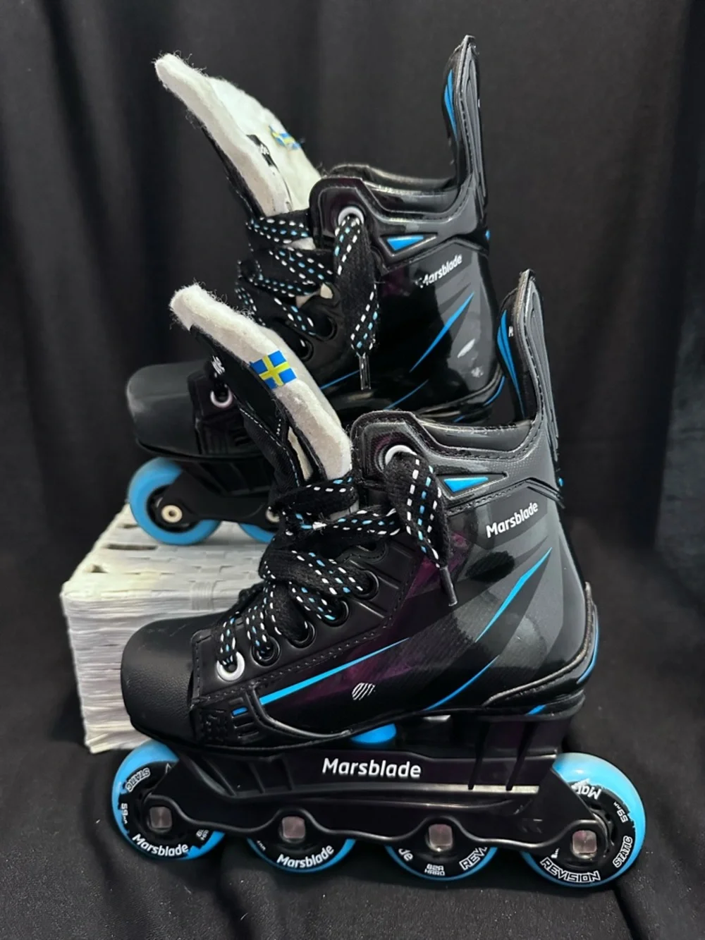 Marsblade Kids Inline Hockey Skates - Black and Blue Sz. 12Y